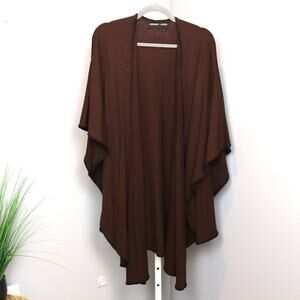 Adrienne Landau Brown Knit Open Front Cape Wrap One Size